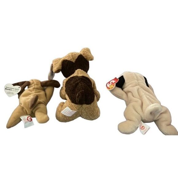 Lot of 3 Tuffy Pugsly Bones Dog Ty Beanie Baby Plush Collectible Tag Error Missp - Picture 2 of 11